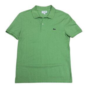 LACOSTE Designer Green Summer Business Casual Slim Polo Tee Shirt Mens Medium